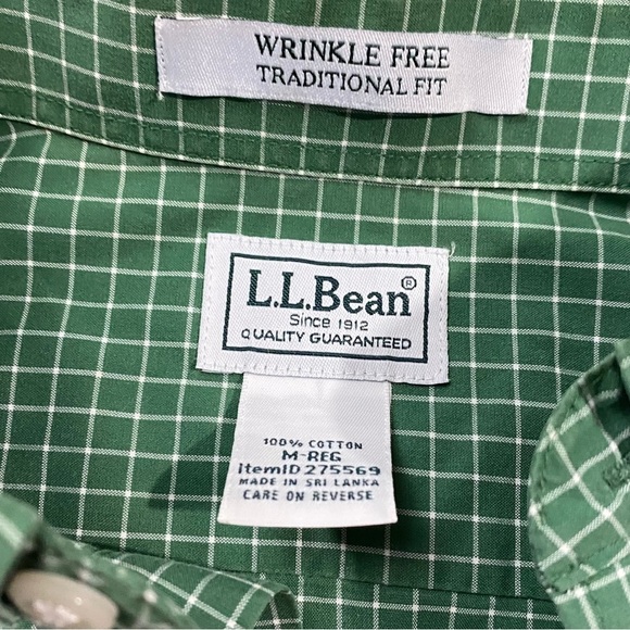 L L Bean Green Check Medium Wrinkle Free Mens Sleeve Shirt Everglade 275569 - Picture 6 of 6